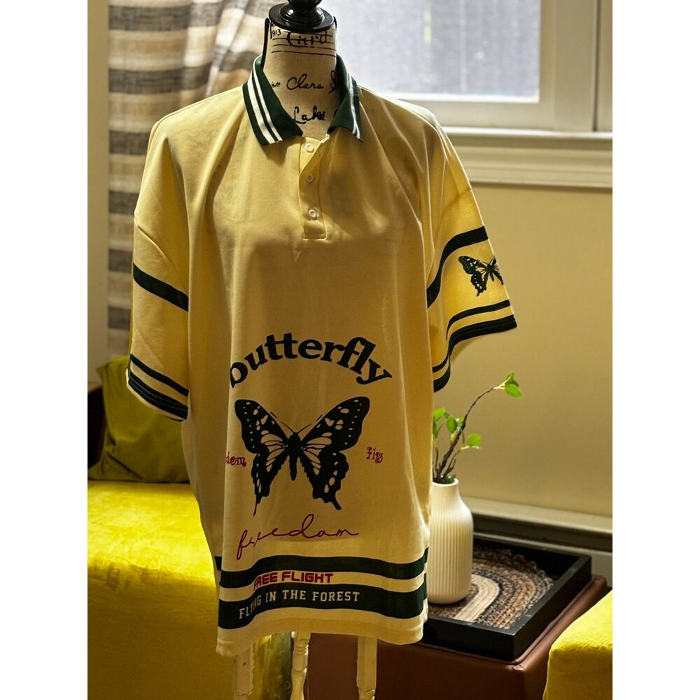 Men's Cream Color Butterfly Polo Shirt by Manfinity Size XXL NWT